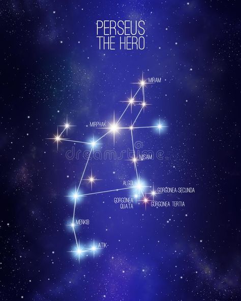 Perseus the hero constellation. On a starry space background with the names of i , #AD, #space, #background, #names, #starry, #Perseus #ad Constellations Names, Perseus Constellation, Constellation Illustration, Mall Facade, Space Background, Space Backgrounds, Photoshop Actions, Color Shades, Happily Ever After