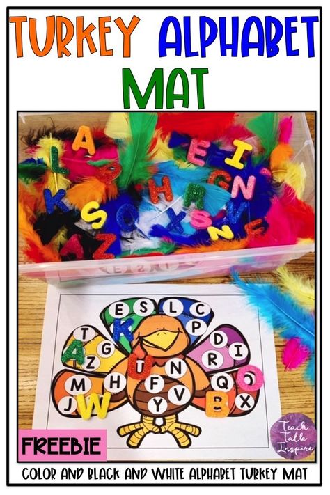 Turkey Alphabet, Thanksgiving Preschool Theme, Alphabet Sensory Bin, Thanksgiving Alphabet, Thanksgiving Letter, Thanksgiving Activities Preschool, Turkey Activity, Thanksgiving Lessons, Thanksgiving Kindergarten