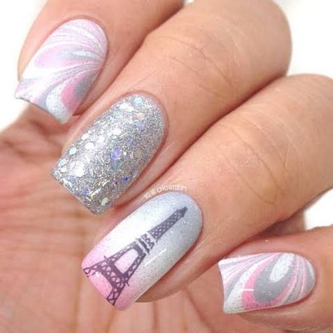 I remember when I was growing up that there wasn’t a whole lot that women did with their nails. Usually you just painted on some conservative shade of polish for a clean look, and that was it. Thankfully we are living in far more expressive times now, and nail art has become so much more than... Eiffel Tower Nails, Paris Nails, Colorful Nails, Acrylic Nail Art, Nailed It, Fabulous Nails, The Eiffel Tower, Beautiful Nail Art, Cute Nail Designs