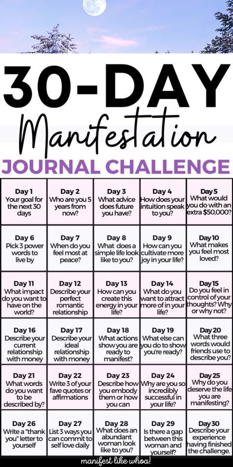 30-day manifestation #manifestation #meditation #meditationoftheday Manifestation Babe, Journaling Challenge, Growth Journal, Emotionally Healthy, Journal Challenge, Become Wealthy, Spiritual Manifestation, Wealth Affirmations, Journal Writing Prompts