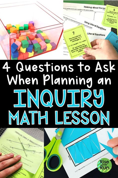 Need help incorporating inquiry-based learning in math class?  These tips will give you ideas for how to plan a discovery lesson and examples.  Great blog post for middle and high school math teachers. Math Inquiry Based Learning, Inquiry Based Learning Activities Ideas, Math And Science Integrated Lessons, Inquiry Based Learning Middle School, Inquiry Maths Activities, Inquiry Classroom, Inquiry Based Learning Activities, Academic Coaching, Ib Classroom