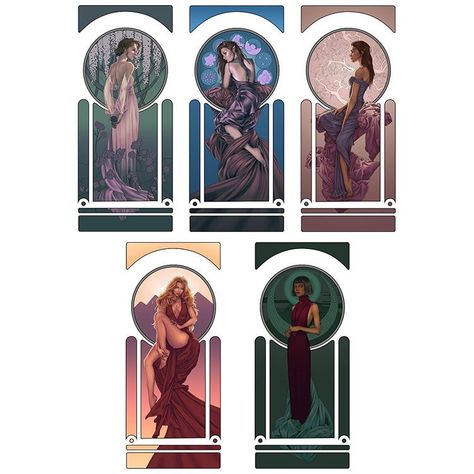 Hannah Marshall on Instagram: “Here's a sneak peak of the colour palettes I've picked for Elain, Feyre, Nesta, Mor, and Amren in my ACOTAR Mucha series 🤫🤗⁣ ⁣ I'm so glad…” Sarah Maas, Illustration Design Graphique, Sara J Maas, A Court Of Wings And Ruin, Acotar Series, Sarah J Maas Books, A Court Of Mist And Fury, Inner Circle, Court Of Thorns And Roses