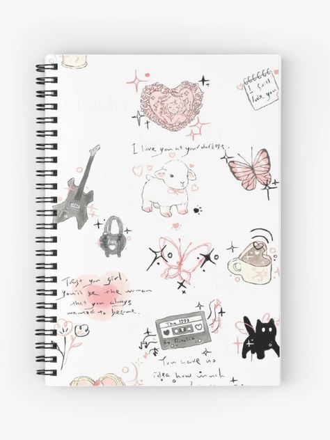 Coquette Sketches, Lil Sketches, Coquette Design, Journal Cute, Sketch Journal, Cute Notebooks, Spiral Notebooks, Notebook Design, Christmas Wishlist