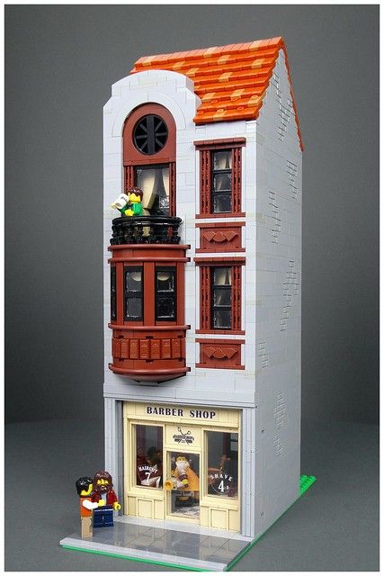 Here's the skinny on this barber shop | The Brothers Brick | The Brothers Brick Barbershop Design Interior, Lego House Ideas, Construction Lego, Barber Shop Decor, Lego Modular, Lego Room, Lego Minecraft, Salon Interior Design, Lego Worlds