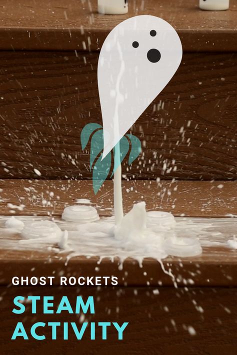 Ghost Rockets STEAM Activity | Kaplan Early Learning Company Ghost Rockets, Outdoor Science, Stomp Rocket, Steam Activity, Early Childhood Classrooms, Steam Activities, Rocket Science, Homeschool Kindergarten, Chemical Reactions