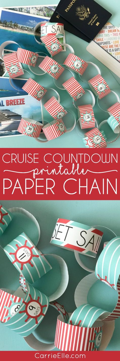 Cruise Countdown -  Printable Paper Chain to Count Down the Days Until You Set Sail! (sponsored) #cruisingcarnival Cruise Countdown, Cruise With Kids, Countdown For Kids, Carnival Pride, Sailing Day, Travel Printables, Disney Printables, Paper Chain, Travel Crafts