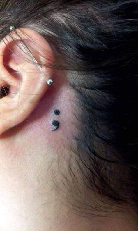 Semi colon tattoo•Behind the ear tatts•Love the placement Semi-colon Tattoo Behind The Ear, Colon Tattoo, Tattoo Sonne, Behind Ear Tattoos, Girl Power Tattoo, Awareness Tattoo, Semi Colon, Health Tattoo, Semicolon Tattoo