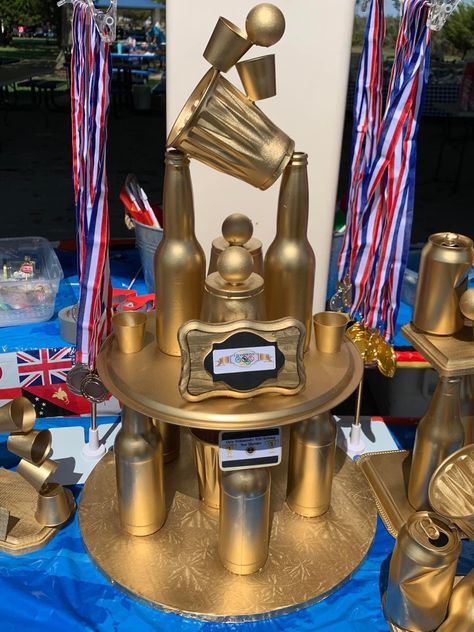 Olympic Trophy, Beer Olympics Trophy, Drunk Olympics, Diy Trophies, Beer Olympics Party, Beer Pong Party, Diy Trophy, Olympics Party, Beer Olympics