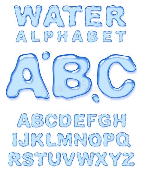 Water alphabet. royalty free illustration Water Alphabet, Vector Letters, Water Vector, Water Font, Presentation Design Template, Cat Air, Types Of Lettering, Typography Tshirt, Font Art