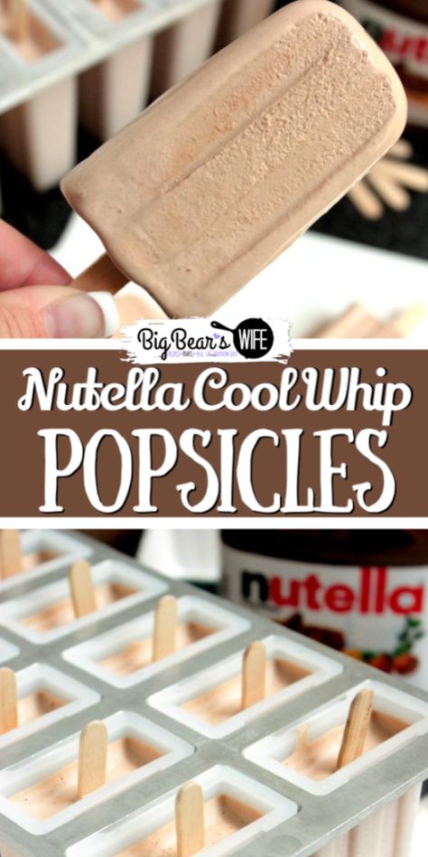 Nutella Cool Whip, Popcicles Recipes, Healthy Popsicle Recipes, Cool Whip Desserts, Healthy Popsicles, Ice Cream Popsicle, Homemade Popsicles, Popsicle Recipes, Ice Cream Popsicles