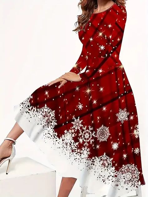 Temu | Explore the Latest Clothing, Beauty, Home, Jewelry & More Cute Christmas Clothes, Womens Plaid Dress, Fall Women Outfits, Graphic Print Dress, Sukienki Plus Size, Midi Dress Elegant, Red Christmas Dress, Red Snowflake, Cheap Dresses Casual