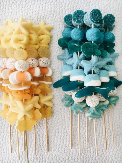 Surf Birthday, Candy Kabobs, Ocean Birthday Party, Idee Babyshower, 15 Birthday, Ocean Birthday, Sleepover Food, Beach Birthday, Sea Birthday