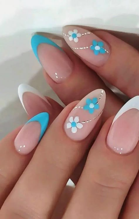 Cute Spring Nails, Almond Acrylic Nails, Neon Nails, Beach Nails, Floral Nails, Chic Nails, Fancy Nails, Nail Polishes, Flower Nails