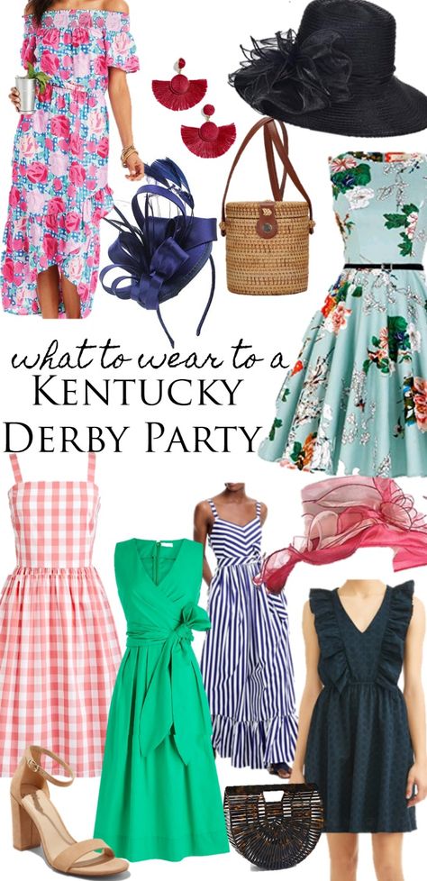 Because getting dressed for the Kentucky Derby Party is half the fun! This is a guide with lots of inspiration on what to wear to a Kentucky Derby party. Kentucky Derby Outfit For Women Casual, Derby Outfits For Women Casual, Kentucky Derby Dresses For Women, Derby Party Outfits For Women, Derby Outfits For Women Classy, Derby Dresses And Hats Outfit, Kentucky Derby Party Attire, Derby Party Outfit, Derby Dresses