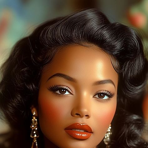 Vintage Makeup Black Women, Pinup Makeup Vintage, Kitschy Fashion, Pinup Inspiration, Old Hollywood Makeup, 1940s Glamour, Black Hollywood Glamour, 1940s Makeup, 1950s Makeup