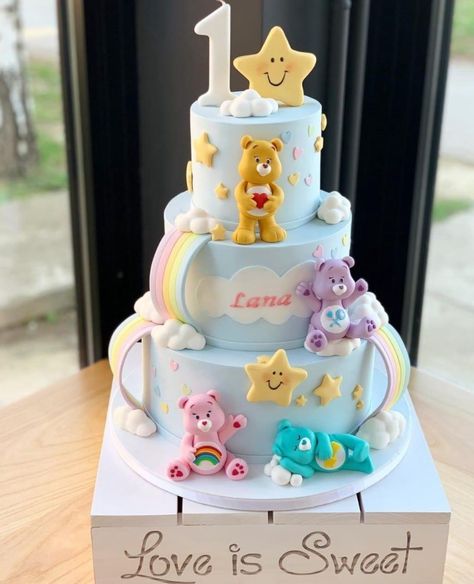 Carebear Birthday Cake, Care Bears Party, Care Bear Cakes, Care Bears Birthday Party, Care Bear Party, Care Bear Birthday, Bear Baby Shower Theme, Bear Cupcakes, 1st Birthday Cakes