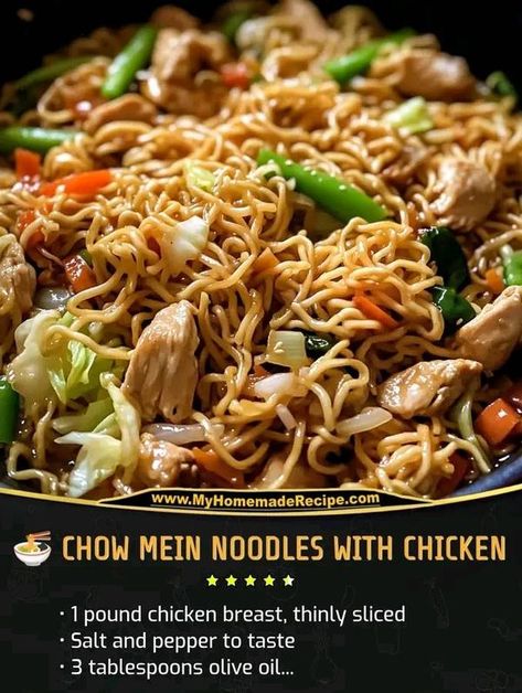 Grandma's favorite RecipesYummy😋 | 🍜 Chow Mein Noodles with Chicken | Facebook Easy Chow Mein, Noodles With Chicken, Ramen Dishes, Chow Mein Recipe, Chicken Chow Mein, Easy Crockpot Chicken, Chow Mein Noodles, Chicken Noodle Recipes, Chicken Breast Seasoning