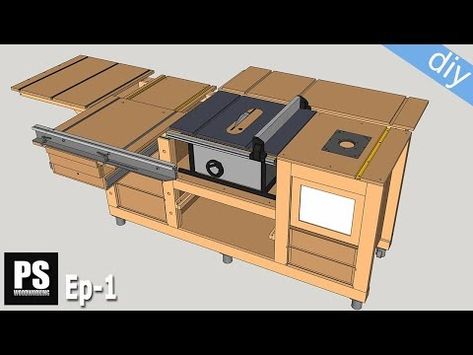 (27) DIY Mobile Workbench with Table Saw & Router Table / Ep 1 - YouTube Diy Saw Table, Table Saw Workbench Plans Diy, Diy Mobile Workbench, Wood Shops, Garage Workbench Plans, Table Saw Workbench, Saw Table, Mobile Workbench, Workbench Plans Diy