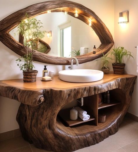 Fantasy Themed Bathroom, Lotr Bathroom, Unique Bathroom Vanity, Rustic Bathroom Designs, Small Bathroom Ideas Modern, Rustic Home Design, Tiny Bathrooms, Earthship, Diy Storage Furniture