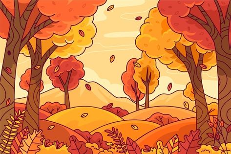 Cartoon Drawing Tutorial, Autumn Background, Procreate Ipad Art, Vector Trees, Autumn Illustration, Cartoon Background, Ipad Art, Paint And Sip, Tree Drawing