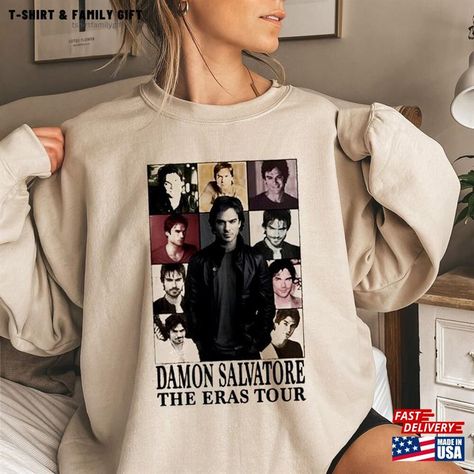 Damon Salvatore The Eras Tour Shirt Vampire Diaries Sweatshirt Hoodie T-Shirt Unisex Check more at https://tshirtfamilygift.com/product/damon-salvatore-the-eras-tour-shirt-vampire-diaries-sweatshirt-hoodie-t-shirt-unisex/ Eras Tour Shirt, Classic Rock Bands, Music Band, The Vampire Diaries, Damon Salvatore, Tour Shirt, Unisex Shorts, Eras Tour, Family Shirts