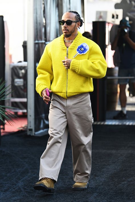 SPOTTED: Lewis Hamilton Wears Custom Marc Jacobs to US Grand Prix – PAUSE Online | Men's Fashion, Street Style, Fashion News & Streetwear Hamilton Outfits, Race Day Outfits, Barcelona Fashion, Men Stylish Dress, Lewis Hamilton, Race Day, Grand Prix, Paris Fashion, Paris Fashion Week