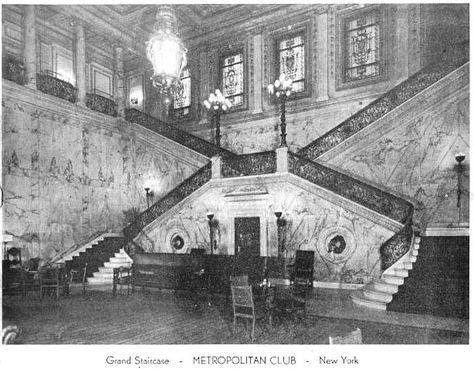 Daytonian in Manhattan: Stanford White's 1893 "The Metropolitan Club" The grand marble staircase in 1951 -- photo from author's collection Robber Barons, Seating Layout, Club Building, American Royals, Stanford White, Marble Staircase, Vintage Nyc, Astoria Ny, Restaurant Seating