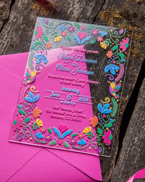 Mexican Pattern Pink Floral Acrylic Invitations With Envelope for Wedding, Sweet 16, Quinceañera, Parties, Quince Años - Etsy Mexican Wedding Invitations, Talavera Pattern, Mexican Papel Picado, Mexican Invitations, Mexican Inspired Wedding, Sweet 15 Party Ideas Quinceanera, Sweet 15 Party Ideas, Mexican Quinceanera Dresses, Mexican Themed Weddings