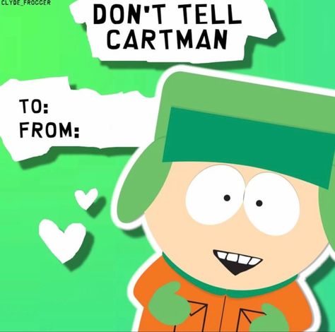 Kyle Broflovski Kinnie Bingo, South Park Cards, South Park Valentines Cards, South Park Valentines, South Park Kinnie Bingo, Kyle Broflovski Fanart, Ku Art, Butters South Park, Funny Valentines Cards