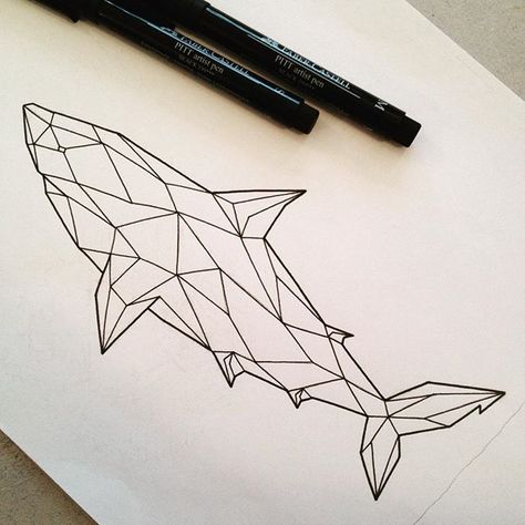 Geometric Shark, Small Shark Tattoo, Hai Tattoo, Shark Stuff, Glass Shark, Shark Drawing, Shark Art, Shark Tattoos, Geometric Drawing