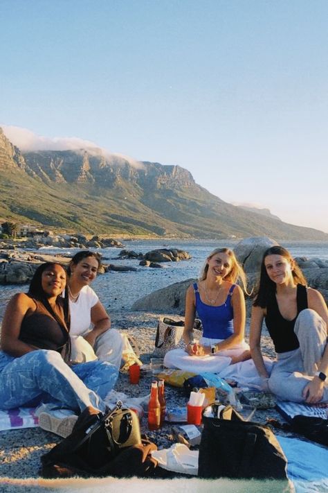 bakoven beach, cape town. picnics at the beach with friends 2024 Travel Destinations, Traveling With Friends Aesthetic, Cape Town South Africa Aesthetic, Cape Town Aesthetic, Cape Town Summer, Cape Town Vacation, Cape Town Beach, South Africa Vacation, The Beach With Friends