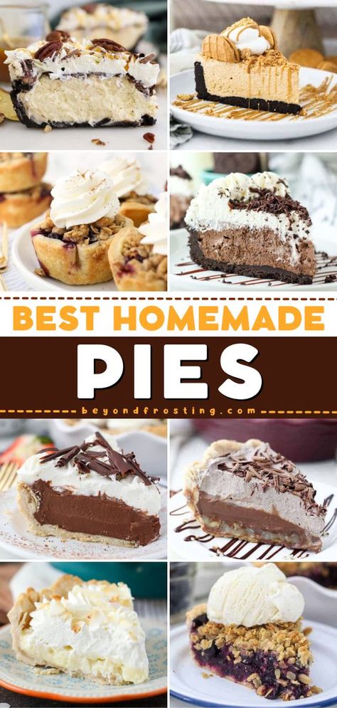 Simple sweet treats you don't want to miss! They're the BEST homemade pies. From different pie crusts to filling flavors like fruit and chocolate, there's an easy dessert recipe here for everyone. No-bake pie ideas included! Simple Pie Recipe, Simple Sweet Treats, Recipes To Bake, Fruit And Chocolate, Pie Ideas, Homemade Pie Recipes, Baking Recipes Pie, Homemade Pies, Homemade Chocolate Pudding