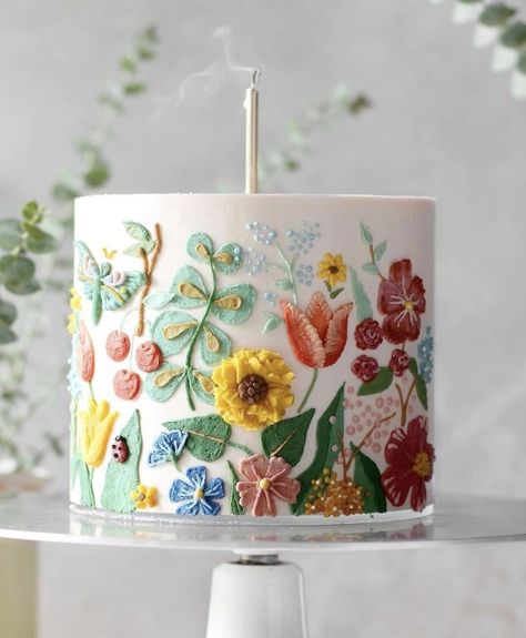 Spring Themed Cake, Art Themed Cake, Spring Birthday Cakes, Spring Theme Cake, Spring Birthday Cake, Floral Cakes, Spring Cake, Summer Cakes, Painted Cakes