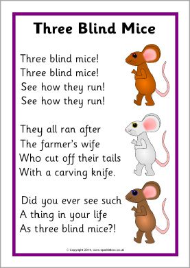 Three Blind Mice song sheet (SB10679) - SparkleBox 3 Blind Mice, Nursery Rhyme Crafts, Nursery Rhymes Poems, Old Nursery Rhymes, Nursery Rhymes Lyrics, Rhymes Lyrics, Nursery Rhymes Activities, Nursery Rhymes Preschool, Three Blind Mice