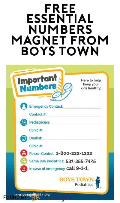 FREE Important Numbers Magnet from Boys Town Pediatrics  https://yofreesamples.com/samples-without-surveys/free-important-numbers-magnet-from-boys-town-pediatrics Boys Town, Emergency Contact, Happy Dance, In Case Of Emergency, Free Stuff, Healthy Kids, Saving Lives, Pediatrics, Hands On