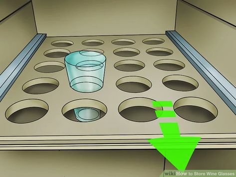 3 Ways to Store Wine Glasses - wikiHow Wine Glass Storage Drawer, Storing Wine Glasses In Drawers, Bar Glasses Storage Ideas, Stemless Wine Glass Storage, How To Store Wine Glasses, Glass Organization Kitchen, Wine Glass Organization, Wine Glass Storage Ideas, Diy Wine Glass Rack