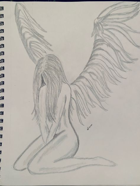 Wings Pencil Drawing, Draw Angel, Angel Pencil Drawings, Alone Draws Ideas, Drawing Angels, How To Draw Angel, Easy Angel Drawings, Trippy Drawing Ideas Easy Pencil, Angel Drawings