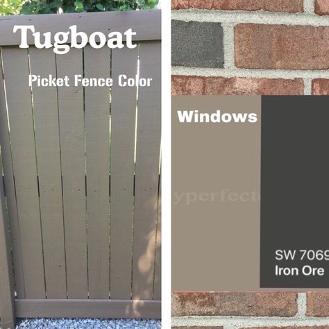 Painted Fence Colors, Taupe Fence, Fence Paint Colours, Land House, Outdoor Decks, Townhouse Exterior, Wood Privacy Fence, Fence Stain, Exterior House Remodel