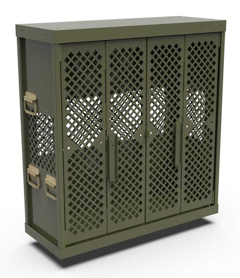 Weapons Racks | Secure & Transportable Military Storage Tactical Storage Ideas, Military Gear Organization, Military Gear Storage, Retractable Door, Military Gear, Garage Organization, Storage Room, Space Savers, Storage Items