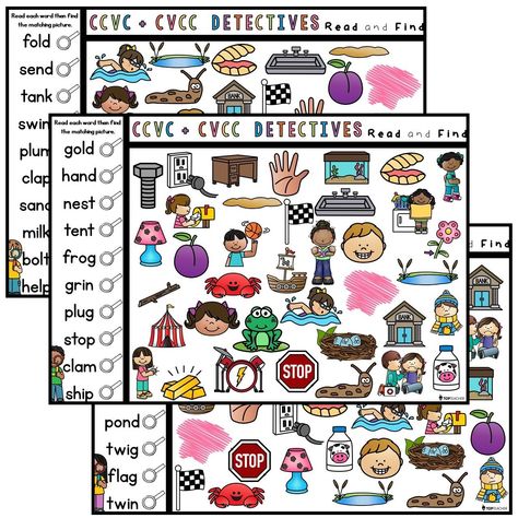 A set of 6 game boards where students read each CVCC/CCVC word and then find the picture to match that is hidden among lots of other pictures. Students tick the magnifying glass when they have found the word. Cvcc And Ccvc Activities, Blending Activities, Ccvc Words, Cvcc Words, Online Teaching Resources, Word Family Activities, Ela Centers, Cvc Word Activities, Blends Worksheets