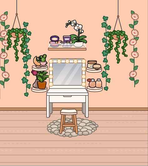 Ideas for a makeup vanity!💋💄 Toca Boca Vanity Ideas, Toca Boca Makeup Room, Makeup Pots, Toca Ideas, Toka Boka, Adorable Homes Game, Create Your Own World, Toca Life, Modern Mansion