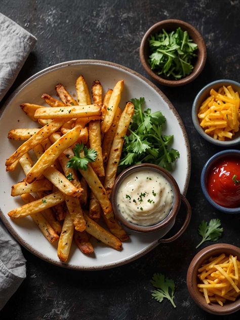 Garnishing Parmesan truffle fries with parsley and serving Fries From Potatoes, Fries Aesthetic, Parmesan Truffle Fries, Yummy Fries, Seasoned Fries, Recipe Web, Italian Menu, Food Pic, Truffle Fries