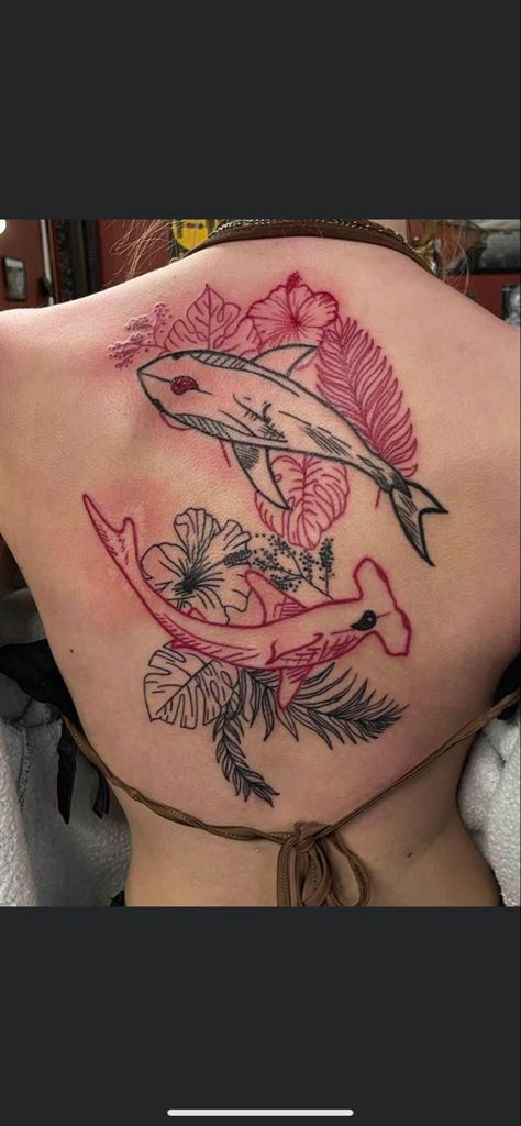 #tattoo #tattooideas #tattoosforwomen #yinyang #yinyangtattoo #sharks #sharktattoos #art Red Shark Tattoo, Matchy Tattoos, Tattoo Red And Black, Tiger Shark Tattoo, Morgan Tattoo, Tattoo Red, Tattoos Inspiration, Yin Yang Tattoos, Circle Tattoo