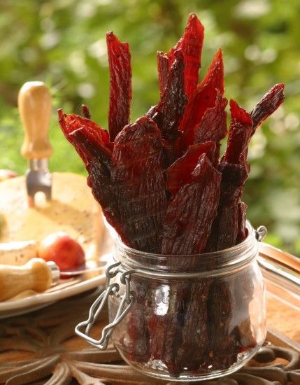 Venison Jerky: great recipe and tip for using the oven instead of a dehydrater Deer Jerky Recipe, Venison Jerky Recipe, Jerkey Recipes, Deer Jerky, Jerky Marinade, Venison Jerky, Venison Burgers, Homemade Jerky, Deer Recipes