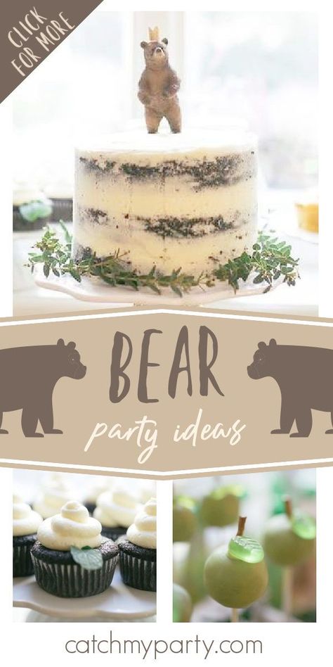 Bear First Birthday Party Food, Bear Birthday Party Food, Winter Bear Birthday Party, Bear 2nd Birthday Party, Bear Birthday Food Ideas, Bear Themed Birthday Cake, Forest Bear Birthday Party, Bear Food Ideas, Bear Themed Food Ideas