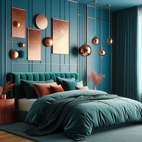 35 Colorful Modern Bedroom Designs Ideas » HomeDecorFull Interior Design Bedroom Colorful, Modern Bedroom Paint Colors, Modern Colorful Bedroom, Colorful Modern Bedroom, Bedroom Designs Ideas, Colorful Bedroom Design, Fancy Bedroom, Teal Walls, Bedroom Paint Colors