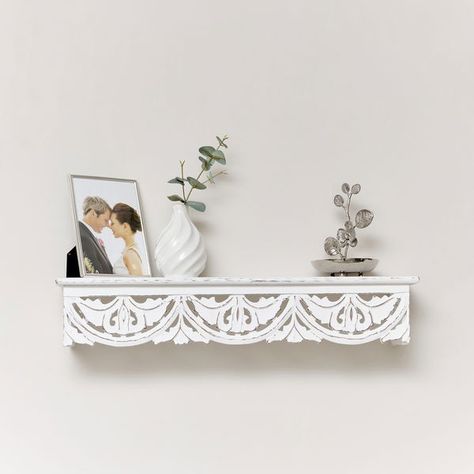 White Wooden Carved Boho Wall Shelf - 60cm Boho Wall Shelf, Large Bedroom Mirror, Pink Bedroom Furniture, Mirrored Bedroom Furniture, Kitchen Wall Cabinets, Wall Shelves & Ledges, Art Shelves, Display Furniture, Dressing Table Mirror