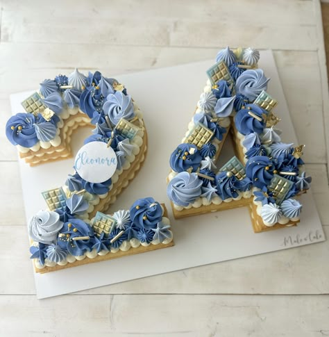 Number Cake Blue And Gold, Cookie Cake Number Cakes, Blue And Gold Number Cake, Letter Cake For Men, Number Cake Decorating Ideas For Men, Graduation Number Cake, Number Cake For Boys, 21 Number Cake, Blue Number Cake