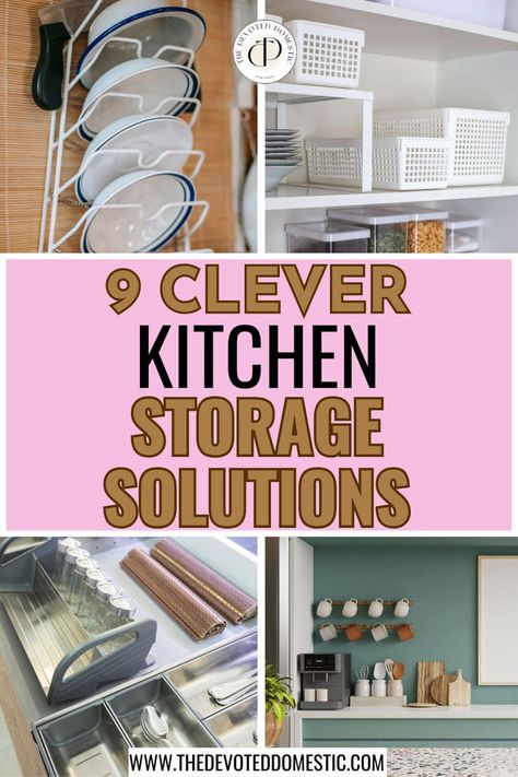 Maximize & declutter your kitchen space with the help of 9 most clever kitchen storage solutions & kitchen storage ideas EVER! Maximize Storage In Small House, Hacks For Renters, Storage Solutions Kitchen, Small Apartment Organization, Clever Kitchen Storage, Stackable Shelves, Kitchen Storage Ideas, Kitchen Storage Hacks, Rental Kitchen