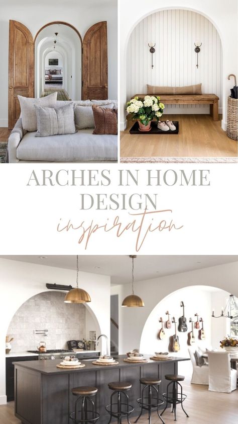 Ways to Incorporate Arches Into Your Home - Architectural, Furniture & More Arch Door Design Interior, Front Porch With Arches, Modern Arched Doorways Interior, Arched Nook Ideas, Home With Arches Interior, Arches Design Interior, How To Add Arches In Home, Arch Cased Opening, Painted Arch Shelves